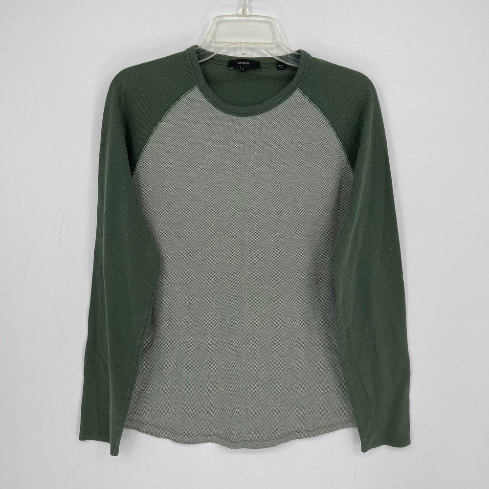 Vince Men's Green Pima Cotton Waffle Knit Crewneck Raglan Sleeve Shirt Size M